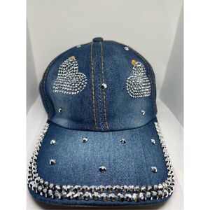 Rhinestone Heart Denim Baseball Cap – Sparkly Bling Jeweled Hat